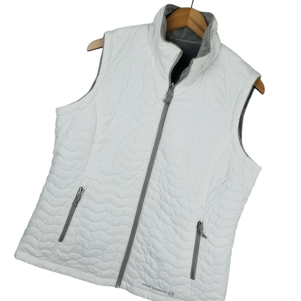 Free Country Women's Reversible Quilted Vest Full Zip White w/ Gray Faux Fur